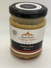 Jar of Adamstown Pudding Kitchen Butterscotch Sauce on a white background